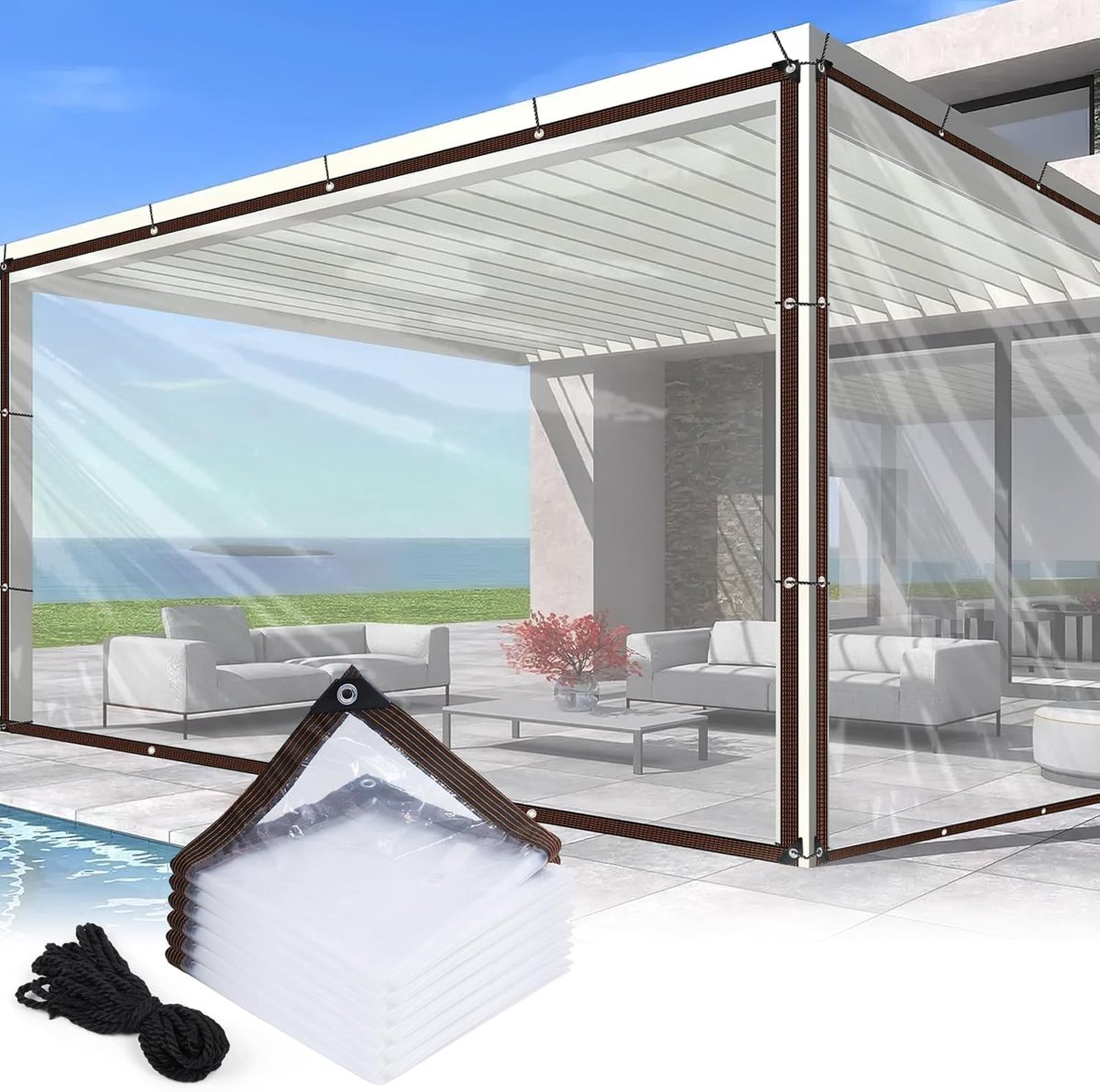 SnelShoppen - Transparante Tarpaulin 2x4m - Waterdichte Zeil met Oogjes - Herbruikbaar en Duurzaam - Bescherming tegen Wind, Regen en Zon - Ideaal voo