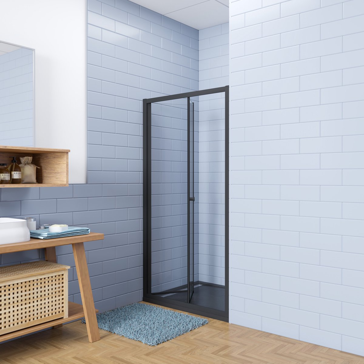 Aica industriële stijl vouwdeur douchedeur 80x195cm incl. Ultraplatte zwart douchebak 80x160cm incl. lage sifon - 5mm gehard veiligheidsglas easyclean - mat zwart aluminium frame
