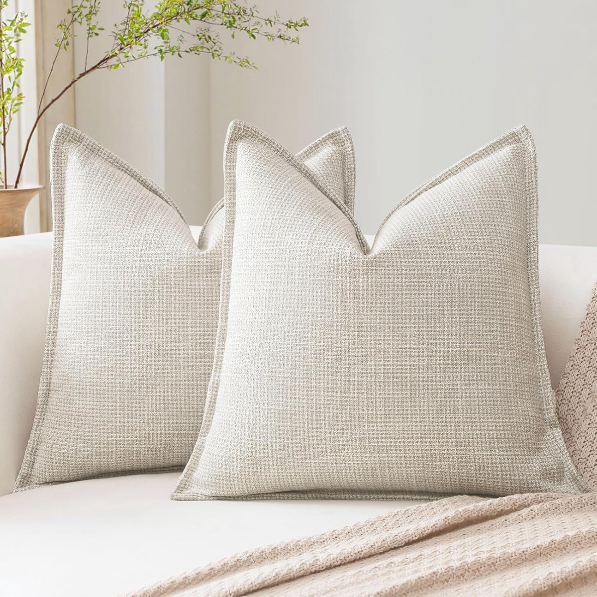SnelShoppen - 2 Beige Decoratieve Kussenhoezen 40x40cm - Zachte Linnen Structuur - Elegant Ontwerp voor Sofa, Slaapkamer en Woonkamer - Machinewasbaar