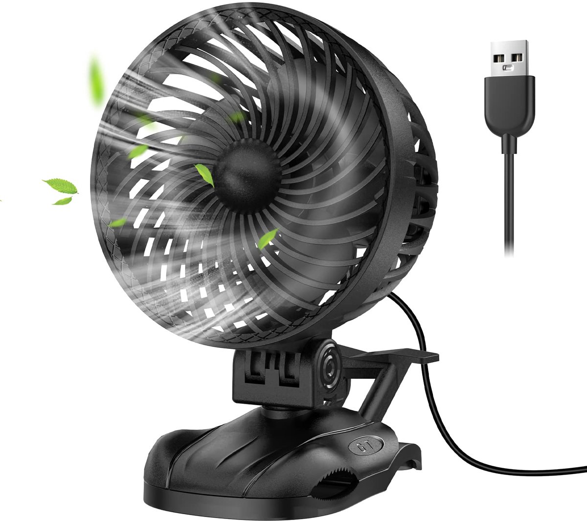 SnelShoppen - OUILA Mini USB-ventilator, Tafelventilator, Clipventilator met 9 Snelheden, Draagbaar, Stil, Zwart - Perfect voor Thuis, Op Kantoor, Cam
