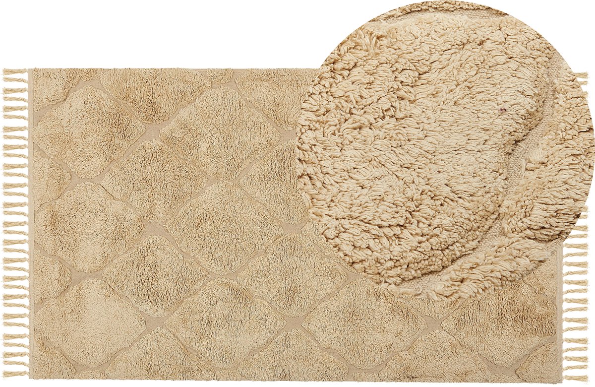 Beliani SANLIURFA - Laagpolig vloerkleed - Zandbeige - 80 x 150 cm - Katoen