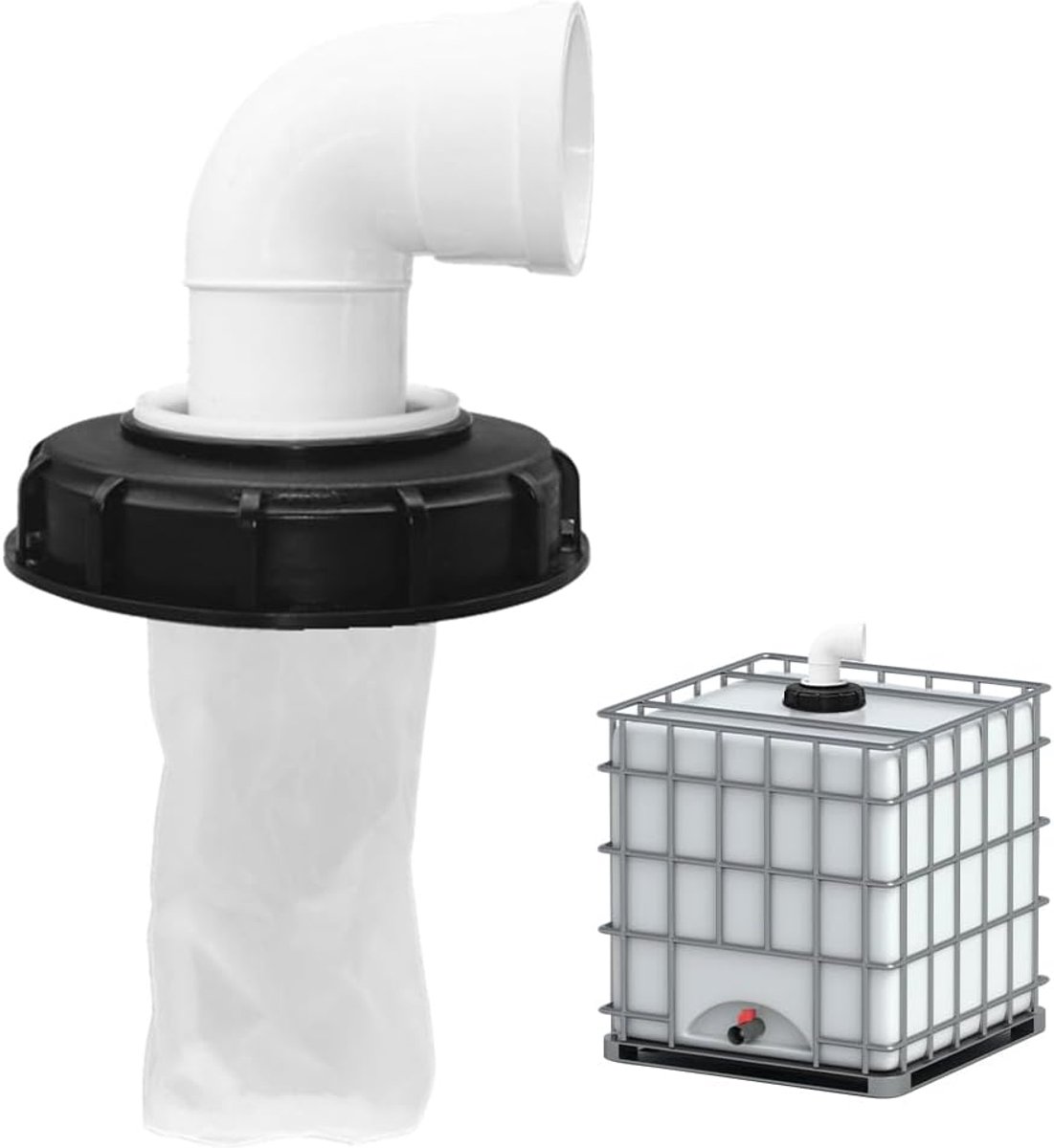 SnelShoppen - 90° IBC Lid Filter - Nylon Regenwater Filter - 163mm Wasbaar met Deksel - IBC Tank Filter Accessoires - Duurzaam Plastic en Nylon voor T