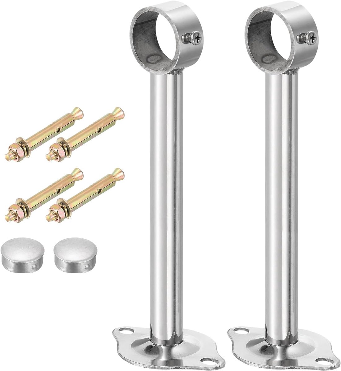 SnelShoppen - 2 Pcs Plafond Gordijnstangen 32mm - RVS Gordijnhouders voor Wand & Kast - 200mm Haakjes - Versterkte Staal, Zilver