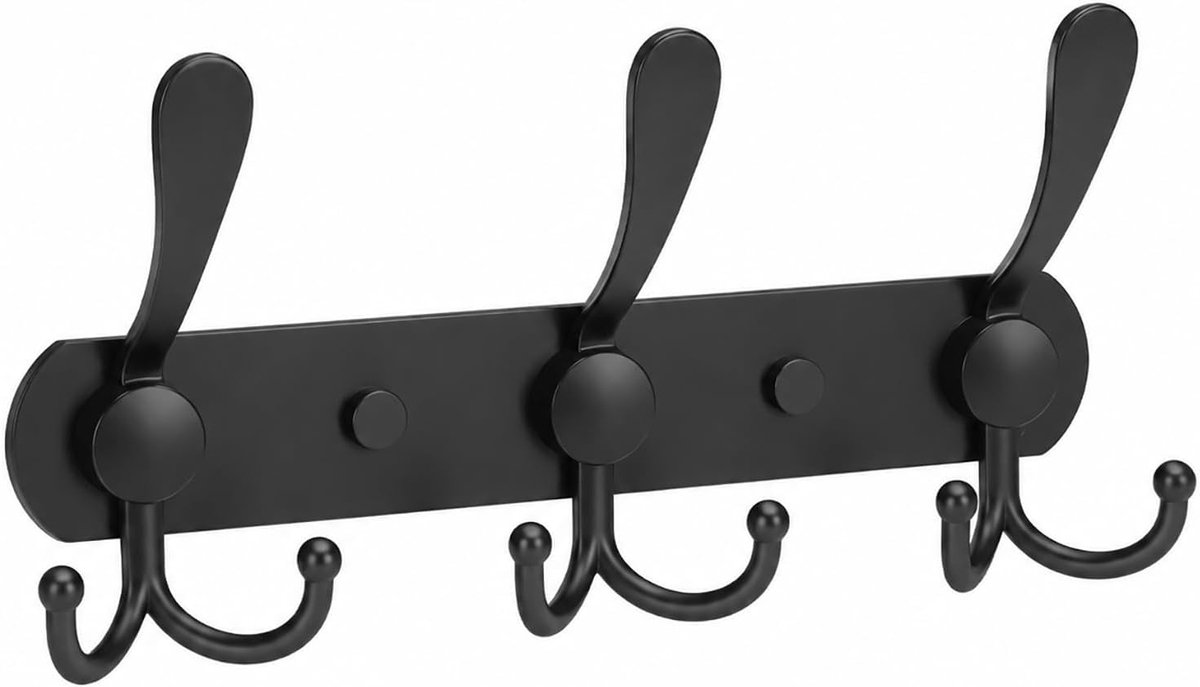 SnelShoppen - Wandhaak Frame met 9 RVS Haken - Matte Zwarte Towel Hooks voor Badkamer, Keuken, Slaapkamer, Hal - Multifunctionele Wandhaken voor Jasse