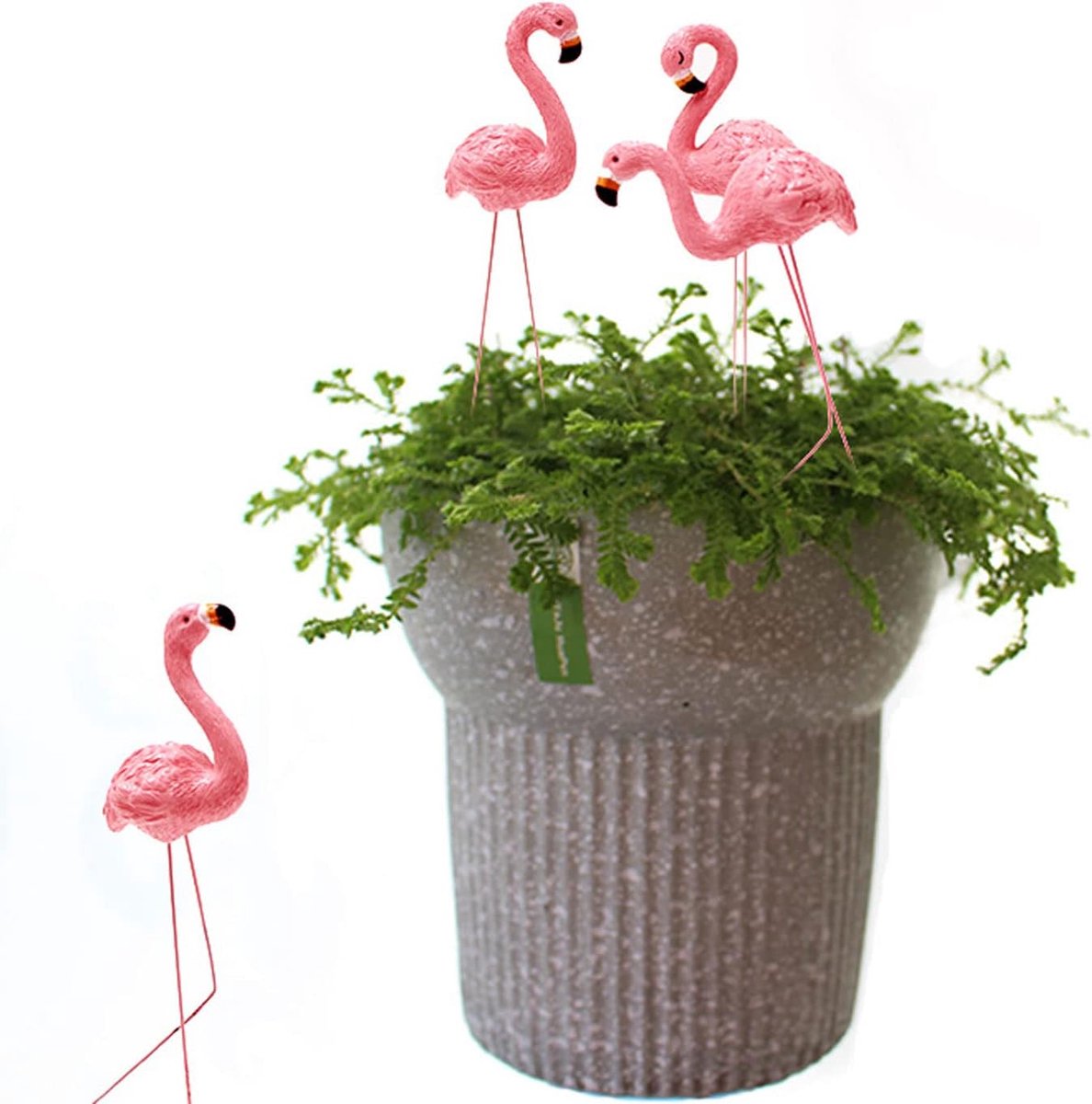 SnelShoppen - 4 Stuks Roze Flamingo Tuinbeelden en Sculpturen, Familie Flamingo Tuinornamenten, Buiten Metalen Vogel Tuinart, Roze Flamingo Grondornam