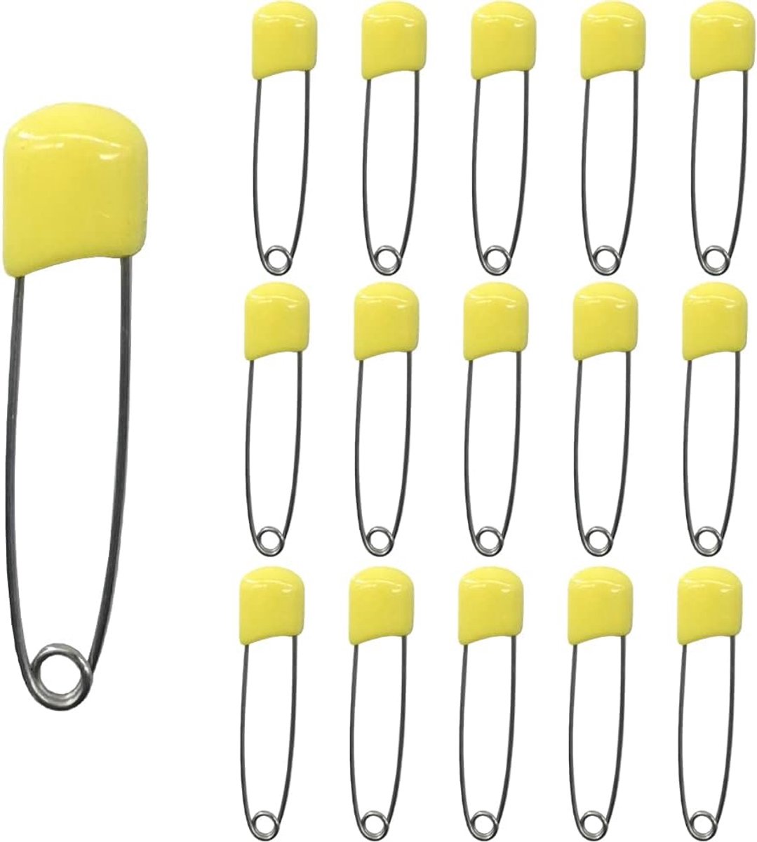 SnelShoppen - 50 Stuks 5.5cm Luier Pins Veiligheidspennen Plastic Hoofd met Vergrendelingssluiting (Geel) voor Baby Luier Bevestiging, Kleding, Creati