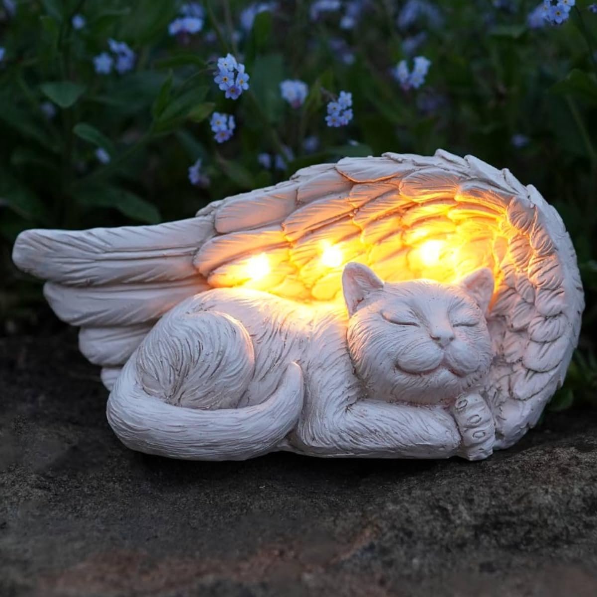 SnelShoppen - Festive Lights 20 cm Memorial Stone met LED Solar Powered Engel Vleugels - Kat Graf Decoratie Weerbestendige Gravesteen Licht - Herinner