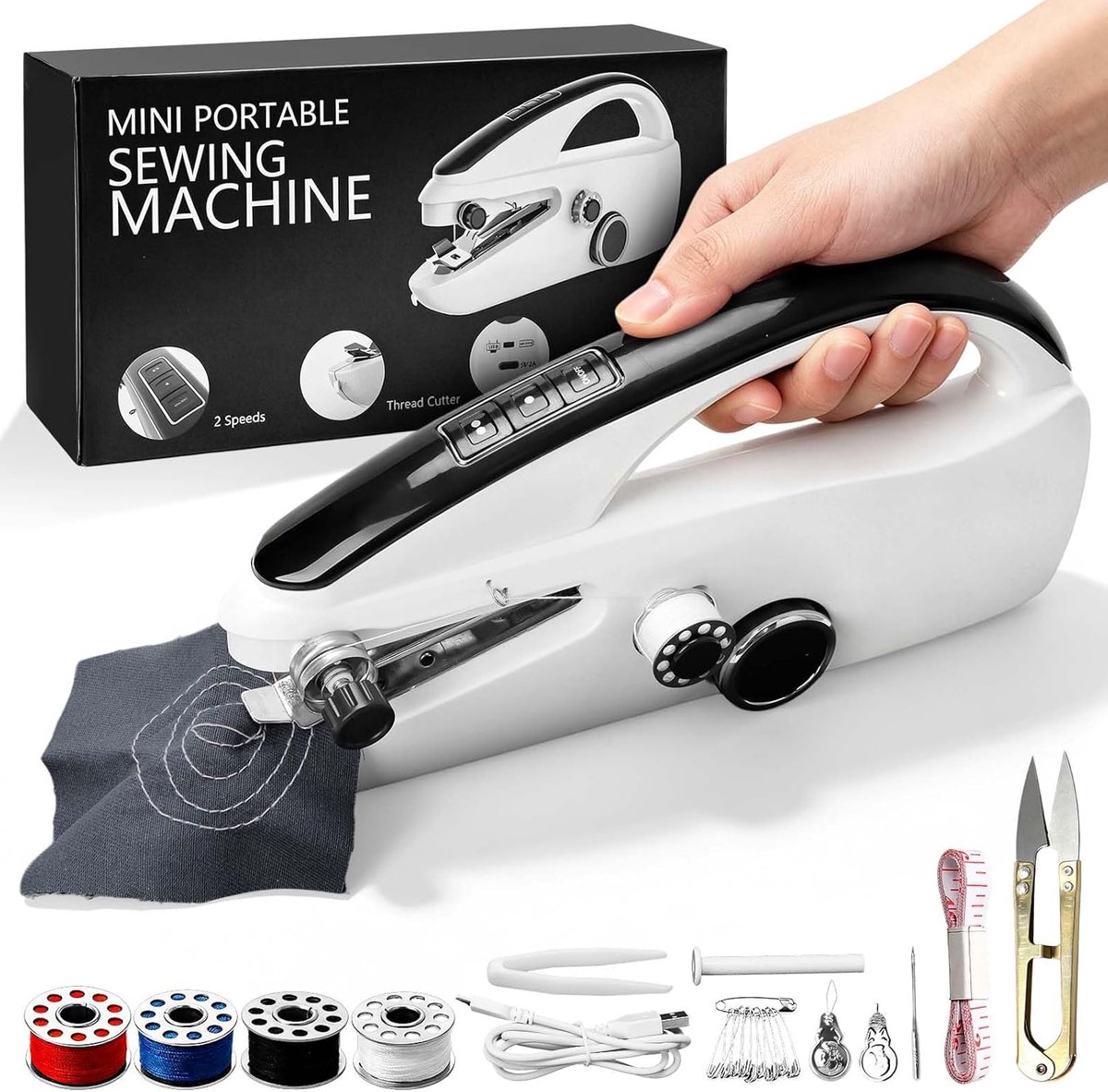 SnelShoppen - Handnaaimachine Draagbaar Mini-Naaimachine Elektrisch met Naaiaccessoires, Draadloos, Ideaal voor Beginners en Snelle Reparaties aan Kle