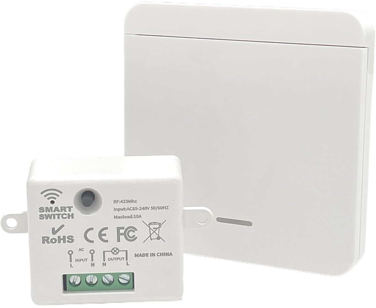 SnelShoppen - Draadloze Schakelset met Transmitter en Controller, Ontvanger tot 10A, 220V, 433MHz, Draadloze Lichtschakelaar voor Woonkamer, Slaapkame