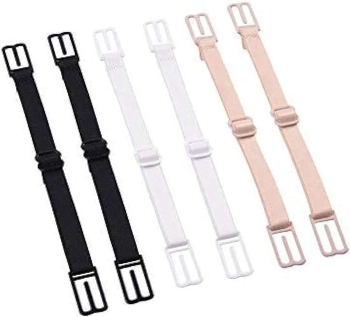 Elastische bh-bandjeshouders met clips, verstelbaar en antislip - Set van 6 in zwart, beige en wit