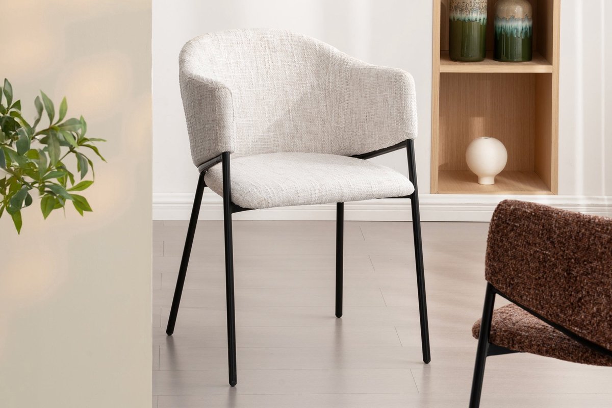 Design Stoel NOBLESSE beige chenille zwart metalen frame - 47578