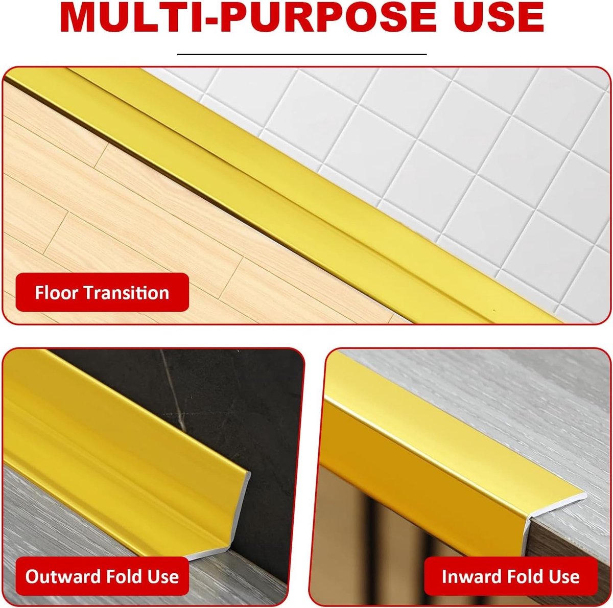 Zelfklevende Hoekstrip 2 cm x 2 cm x 12 m - Flexibele PVC Plinten voor Deuren, Ramen en Muren in Goudkleurige Afwerking