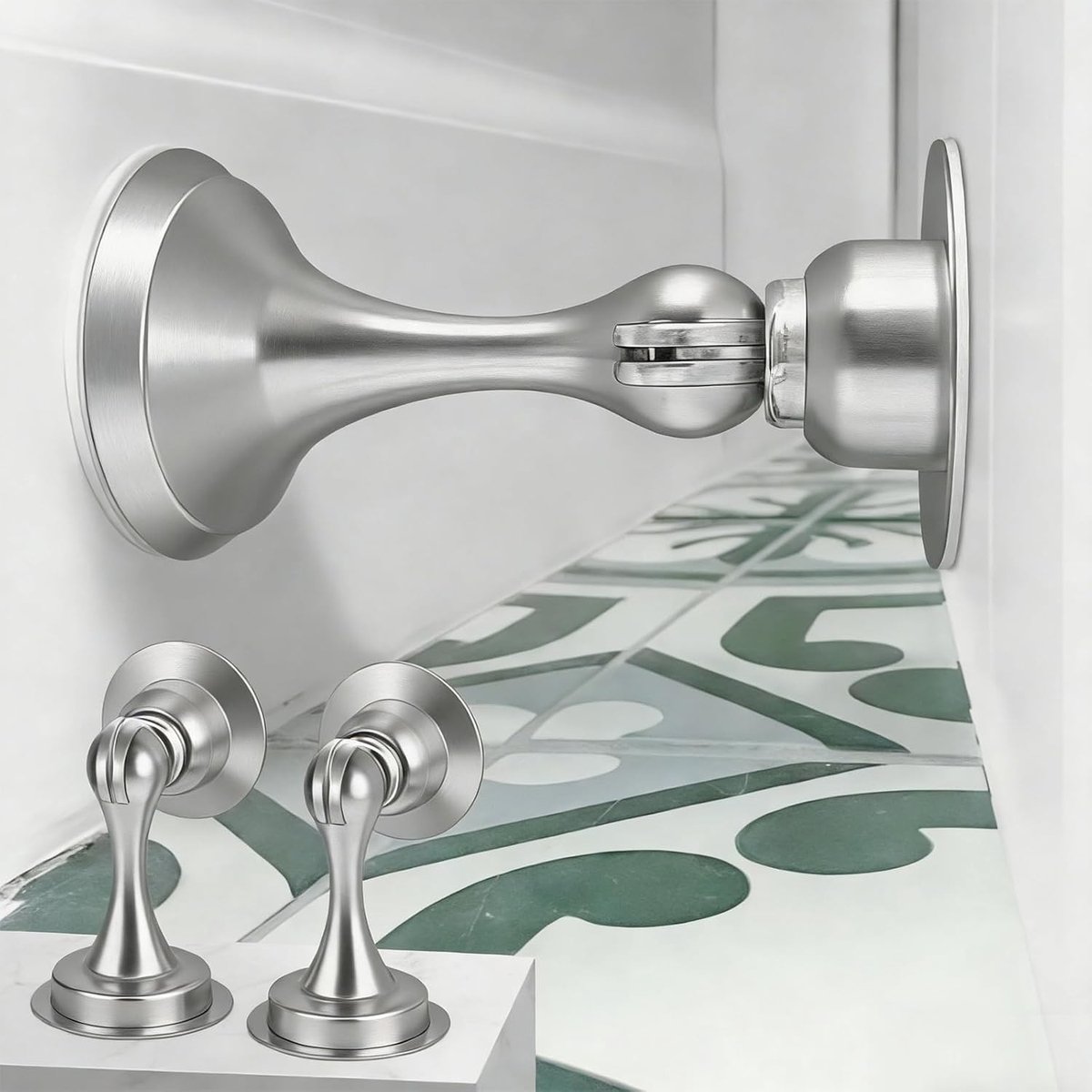 Magnetische Deurstoppers 2-Pack, RVS Deurstoppen zonder Boren, Dubbelzijdige Plakband, Zilver, Veilig en Functioneel