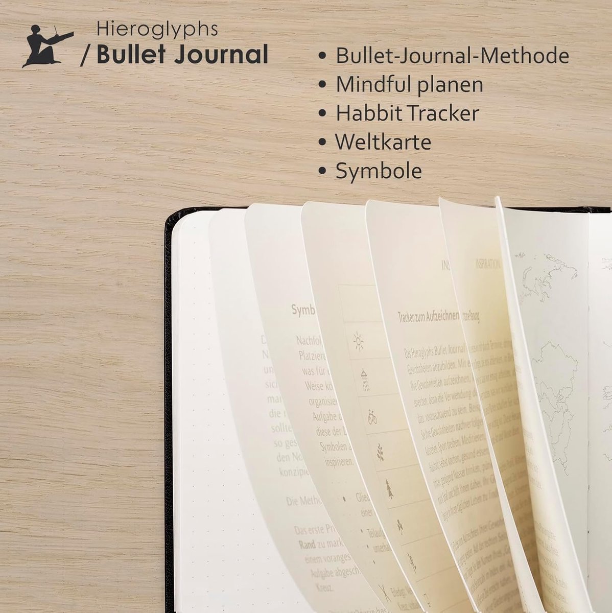 SnelShoppen - Hieroglyphs A5 Notitieboek met Dot Grid - Bullet Journal met Vinyl Cover, 3 Bookmark, Elastische Sluiting, Stevig Gebonden, Perfect voor