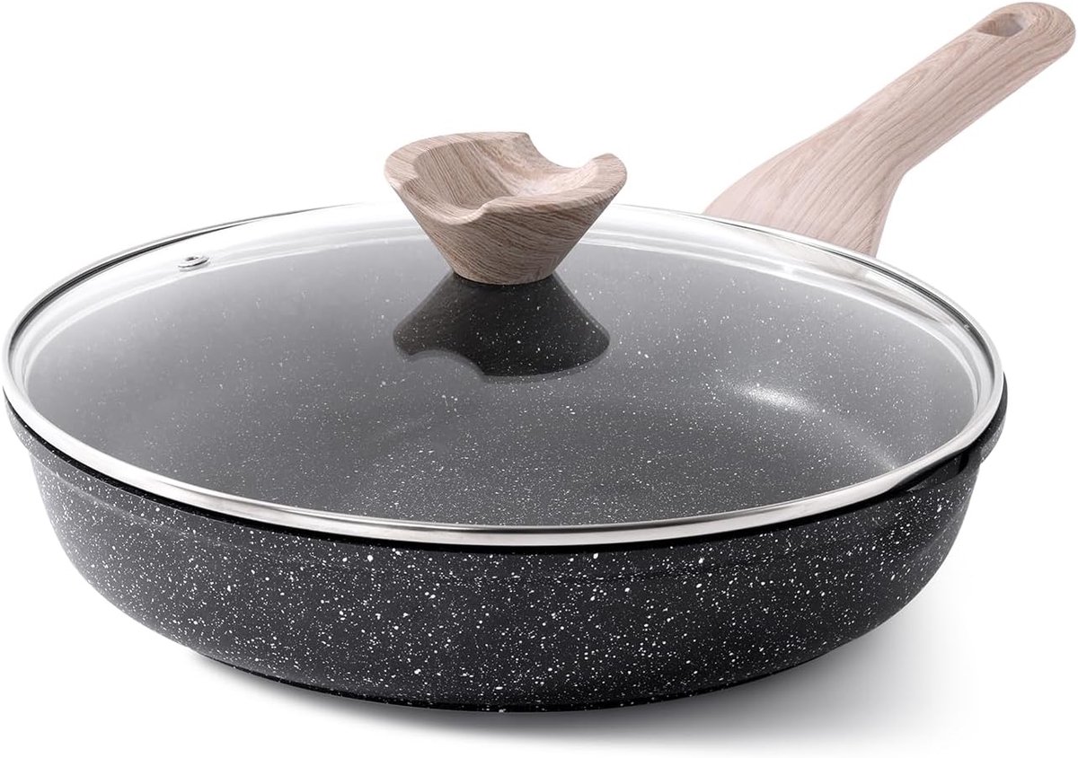 SnelShoppen - Kordisen 28cm Koekenpan met Deksel - Inductie Geschikt, Gezond en PFOA-vrij, Perfect voor Keuken, Koken, Gezinsmaaltijden, Antiaanbaklaa