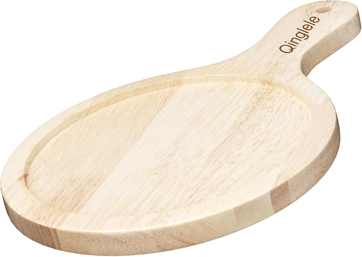 SnelShoppen - Houten Pizza Plate 17.8 cm - Dikke Rubber Houten Snijplank - Ronde Pizza Bord met Handvat - Ideaal voor Feest, Keuken, Camping en Gezell