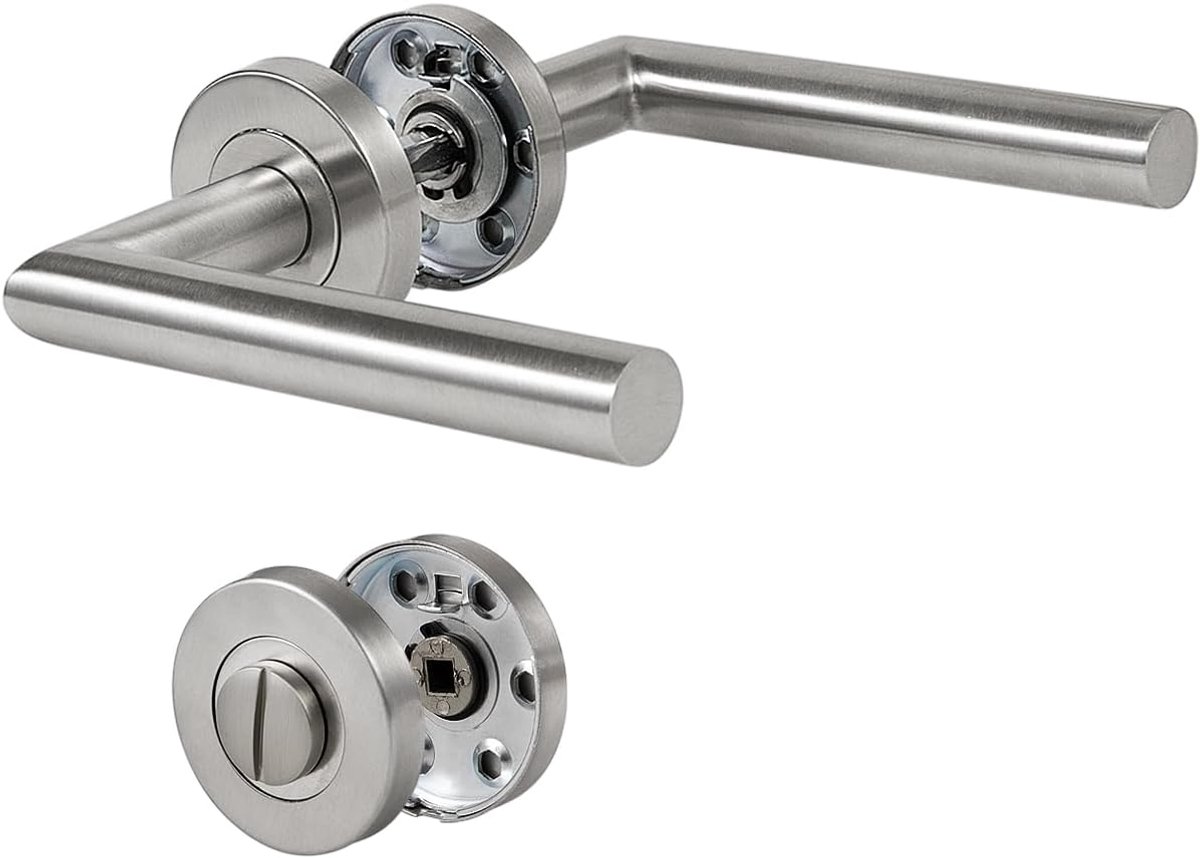 SnelShoppen - WC Deurslot Badkamer Deurklink Roestvrij Staal Modern L-vorm Zilver Elegante Deurgrepen voor Toilet en Badkamer - 1 Stuk