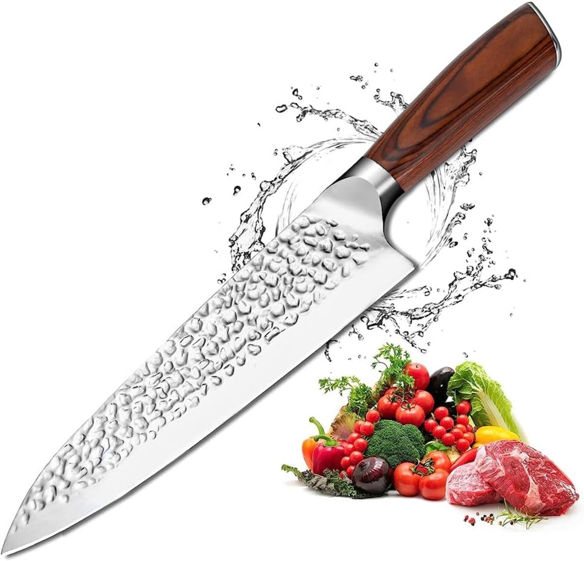 SnelShoppen - Chef's Knife 20cm Keukenmes 7Cr17MoV Handgesmeed ProFi Universeel Mes met Houten Handvat voor Vlees en Groenten