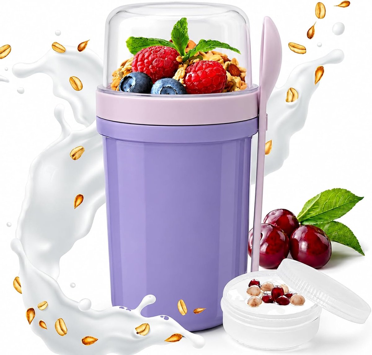 SnelShoppen - Mueslibeker To Go 350 ml + 650 ml, Lekvrije Yoghurtbeker voor Kinderen met Lepel - Ideaal voor Muesli, Yoghurt, School, Werk, Picknick