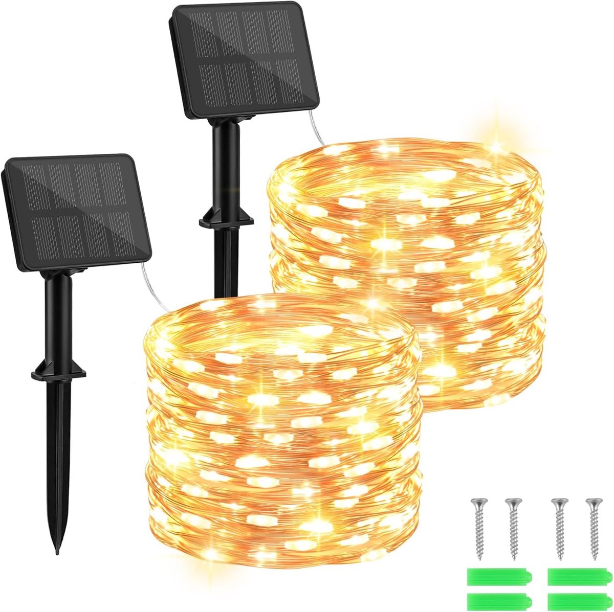 SnelShoppen - Solar String Lights 10m 2pcs Warm Wit - 200 Micro LEDs - Buitenverlichting voor Tuin, Feest, Camping - Flexibele Koperdraad Verlichting