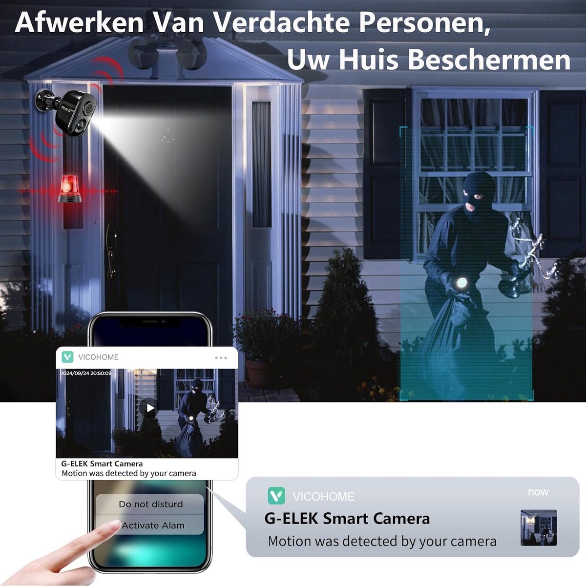 SnelShoppen - Draadloze Bewakingscamera voor Buiten - Accu, Wifi, 2K 3MP HD, Weerbestendig, Gekleurd Nachtzicht, PIR Bewegingsdetectie, 2-Weg Audio, C
