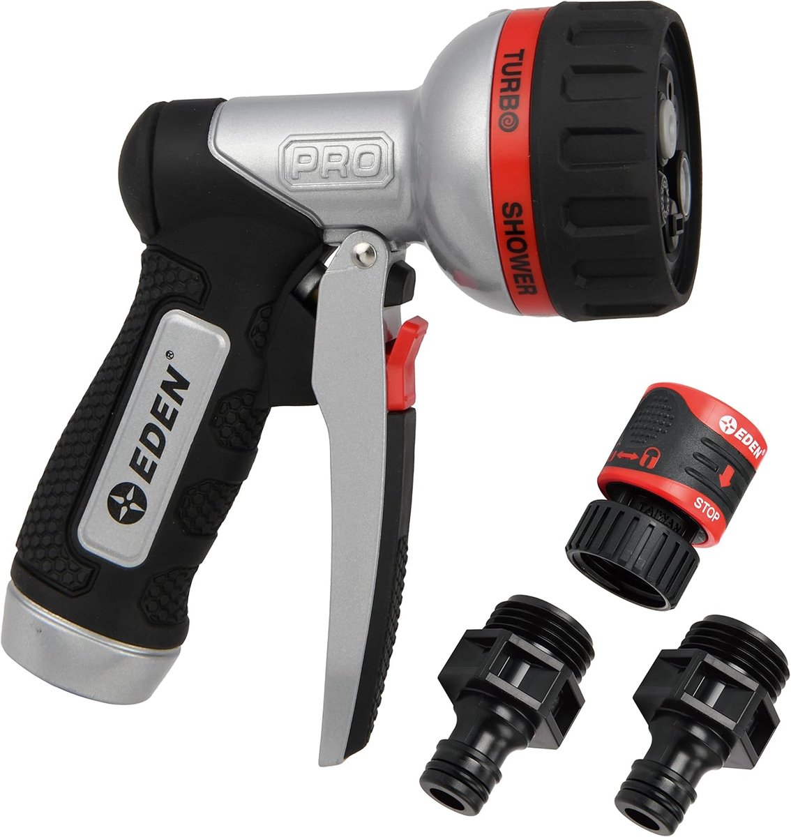 SnelShoppen - Hoge Druk Tuinslang Spuitkop met 6 Spray Patronen en Snelle Aansluiting - Voor Tuin, Reinigen, Watergeven - Turbo, Jet, Mist, Soaker, Fl