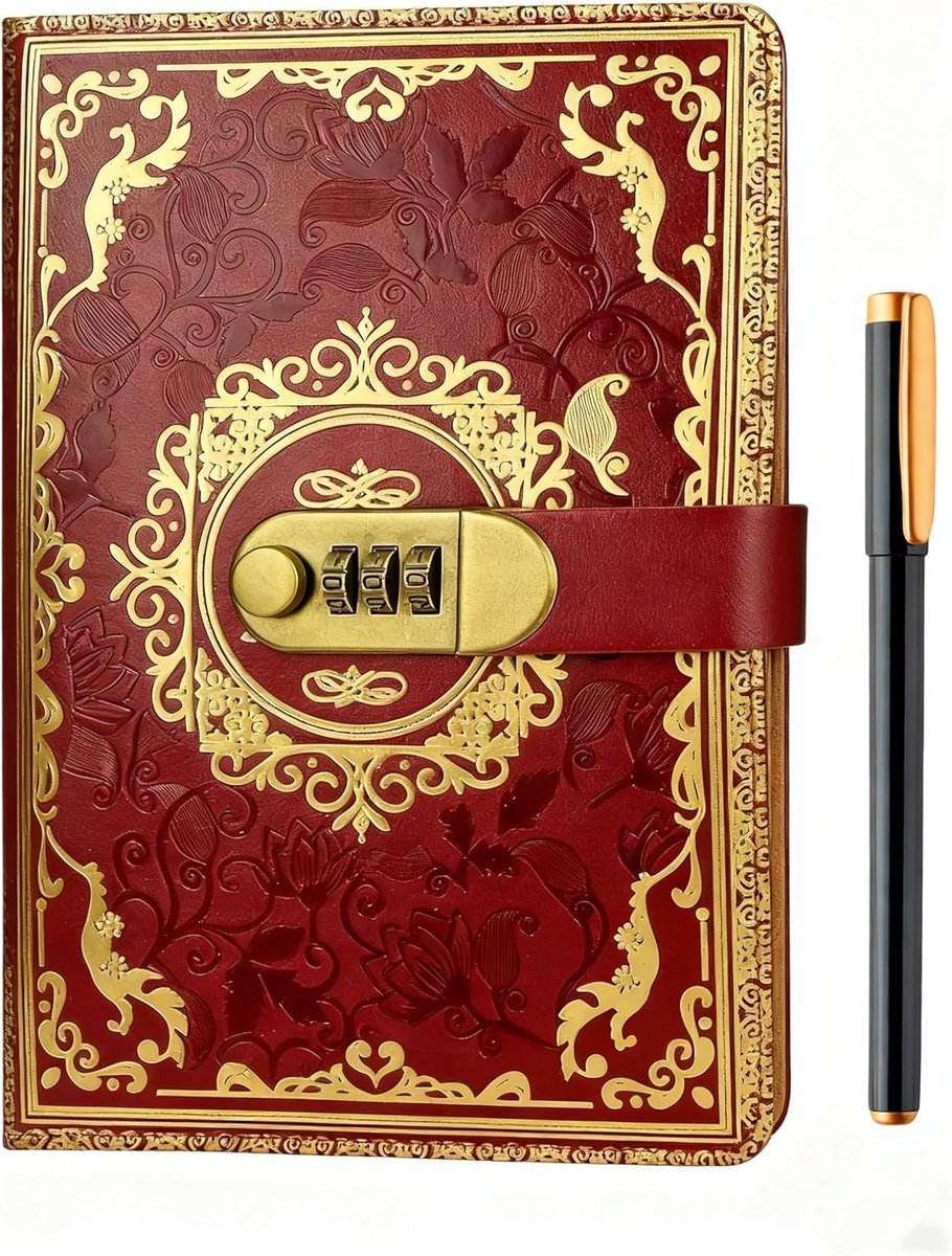 SnelShoppen - A5 Journal met Slot, Vintage Leren Dagboek met 200 Lijnen, Geheime Notitieboek met Combinatieslot, Ideaal voor Vrouwen en Meisjes, Reize