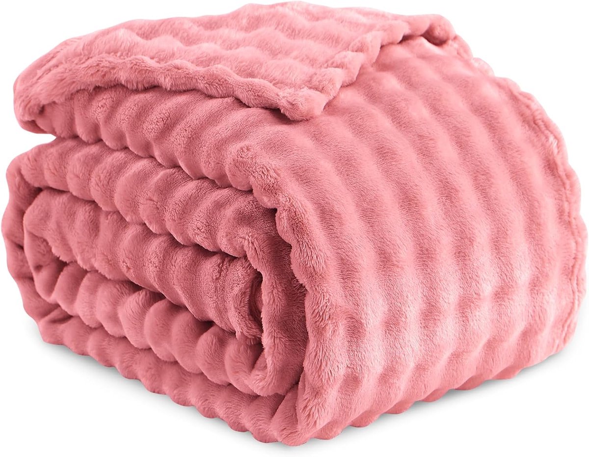 SnelShoppen - Ultra-zachte RUIKASI Dekentje 150 x 200 cm, Roze, 3D Bubble Fleece, Lichtgewicht, Warm en Gezellig voor Thuis, Feest, Camping, Kinderen