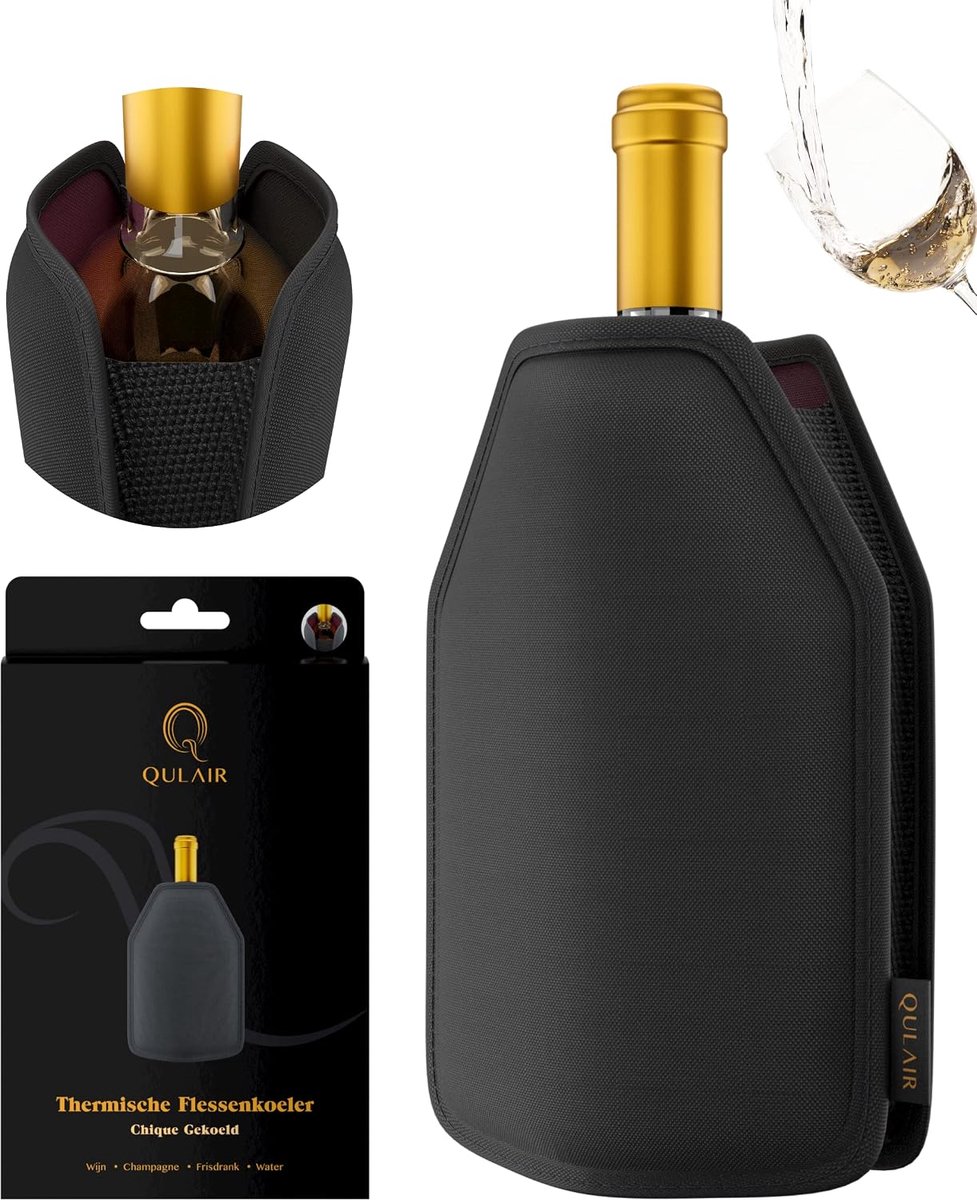SnelShoppen - Luxe Wijnkoeler - Stretchable Fleskoeler voor Diverse Flesformaten - Actieve Wijnkoeler Deksel - Voor Wijn en Champagne - Zwart