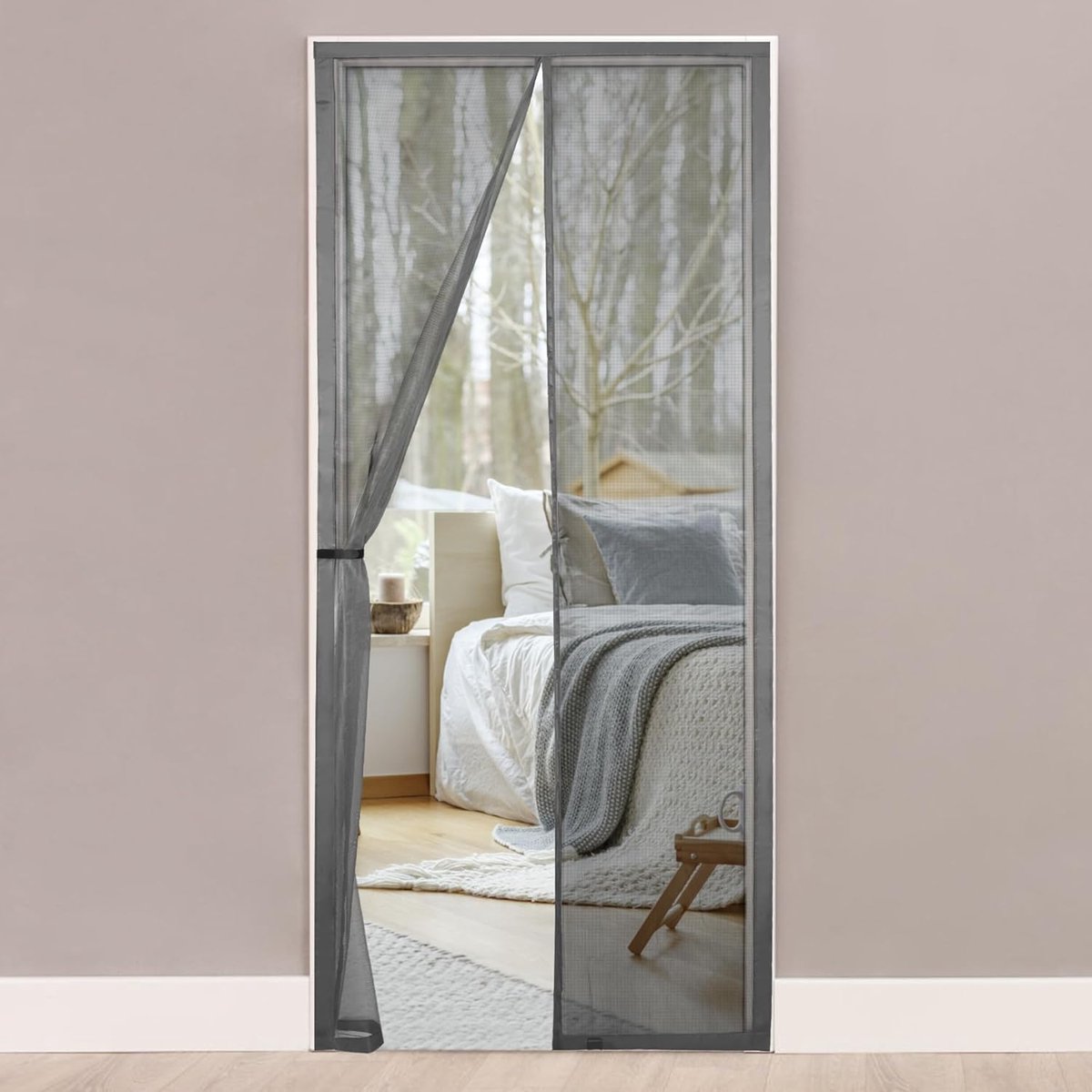 SnelShoppen - Magnetisch Vliegenraam voor Deur 90x200 cm, Insectenbescherming, Automatische Sluiting, Grijs, Ideaal voor Balkon, Terras, Huisdieren, K