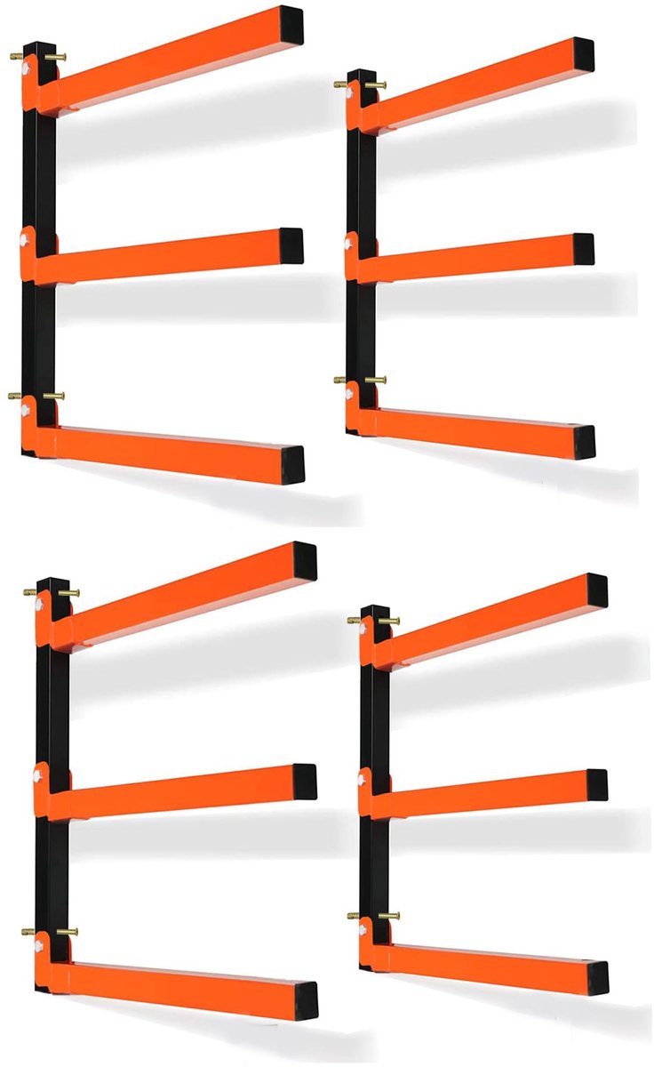 SnelShoppen - 3-Level Metalen Wandmontage Hout Opbergrek - Houten Organizer Rack - Metalen Rack voor Binnen & Buiten - 2PACK