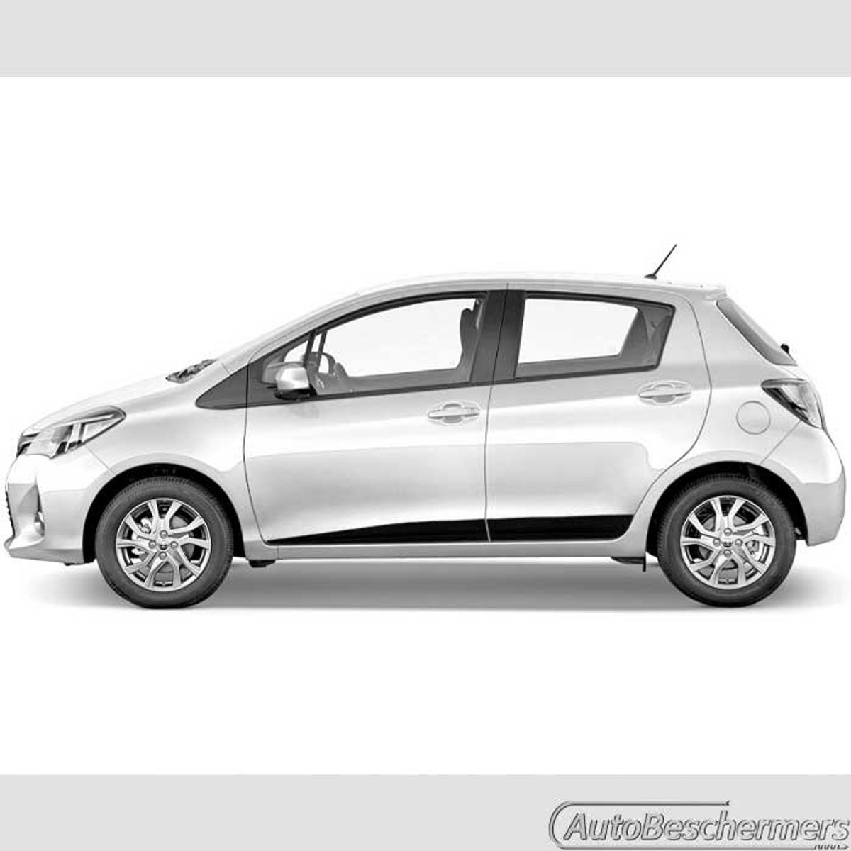 Stootlijsten set zwart voor breed Toyota Yaris 5-deurs 09.2011-07.2014. De stootstrips zijn zelfklevend. Set a 4 stuks (#0060)