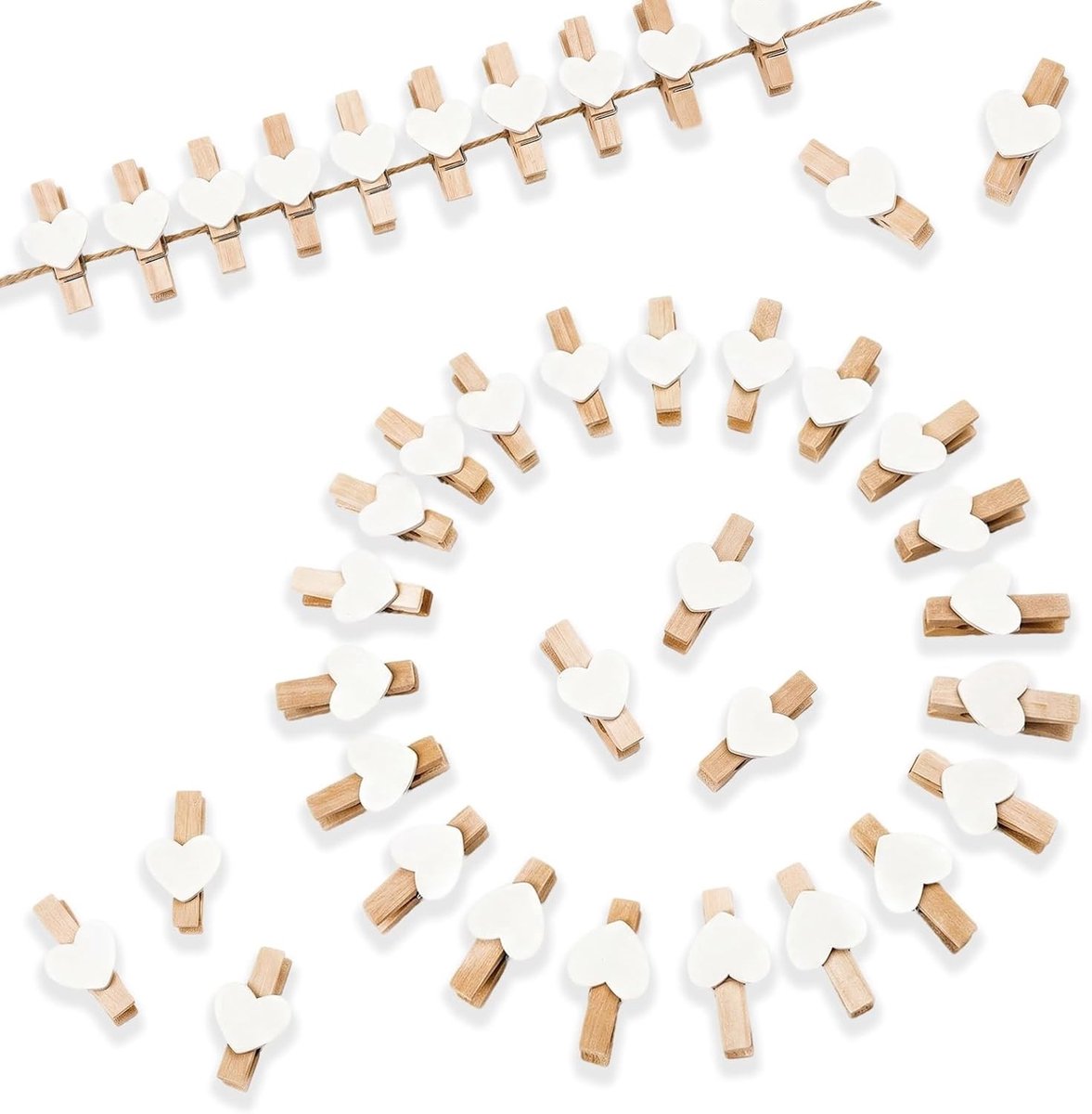 200 stuks hartvormige houten knijpers in wit voor foto's, notities en knutselprojecten, ideaal voor decoratie en tafelorganisatie