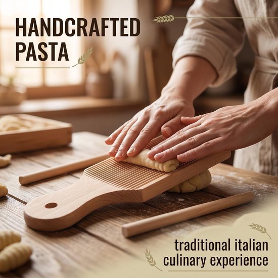 Gnocchi Pastaplank van Beukenhout voor Versgemaakte Pasta, Inclusief Snijgereedschap en Accessoires voor Tortellini en Noedels — afbeelding 5