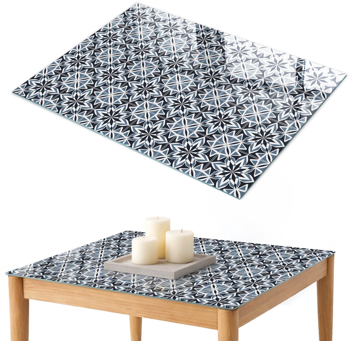 ArtPrintCave Geometrische sterren Glazen Tafelblad 100x70 cm - Tafelblad Rechthoek - Zwart Keukentafel - Achtergronden en patronen Bureaublad