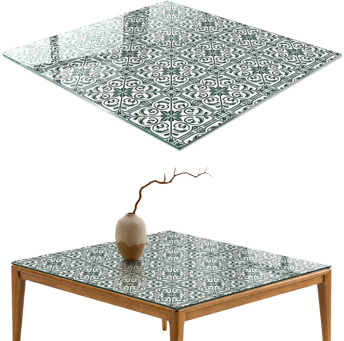 ArtPrintCave Vintage stijl Glazen Tafelblad - 50x50 cm - Tafelblad Vierkanten - Turkoois Eettafel Met Glasplaat - Achtergronden en patronen Glasplaat
