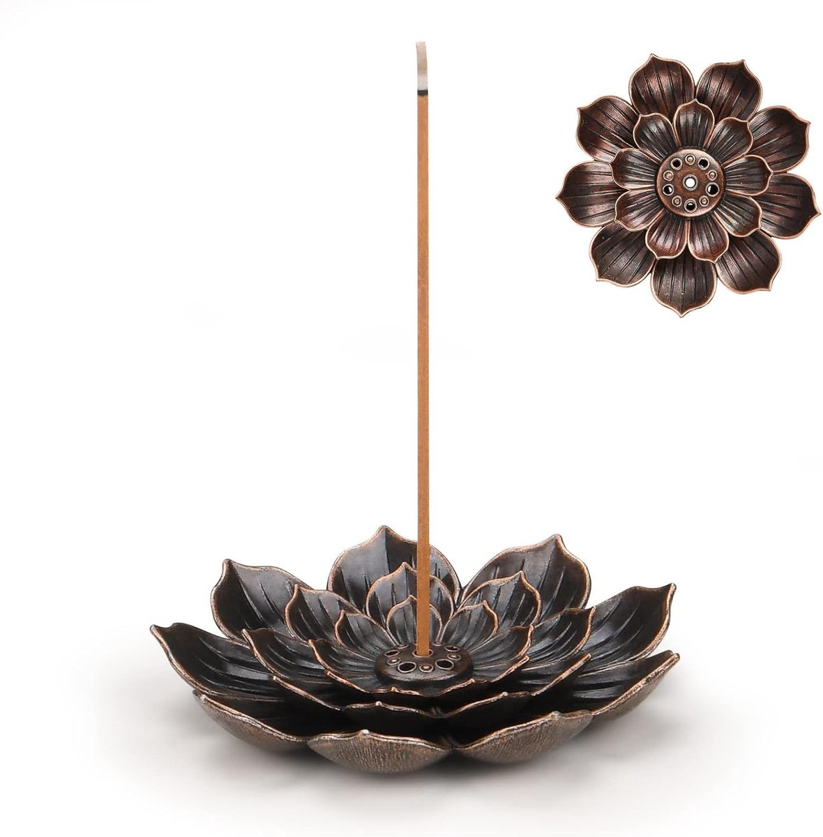 Lotus Incense Stick Houder - 2 Stuks Messing Branders met 6 Gaten voor Woondecoratie, Yoga en Meditatie