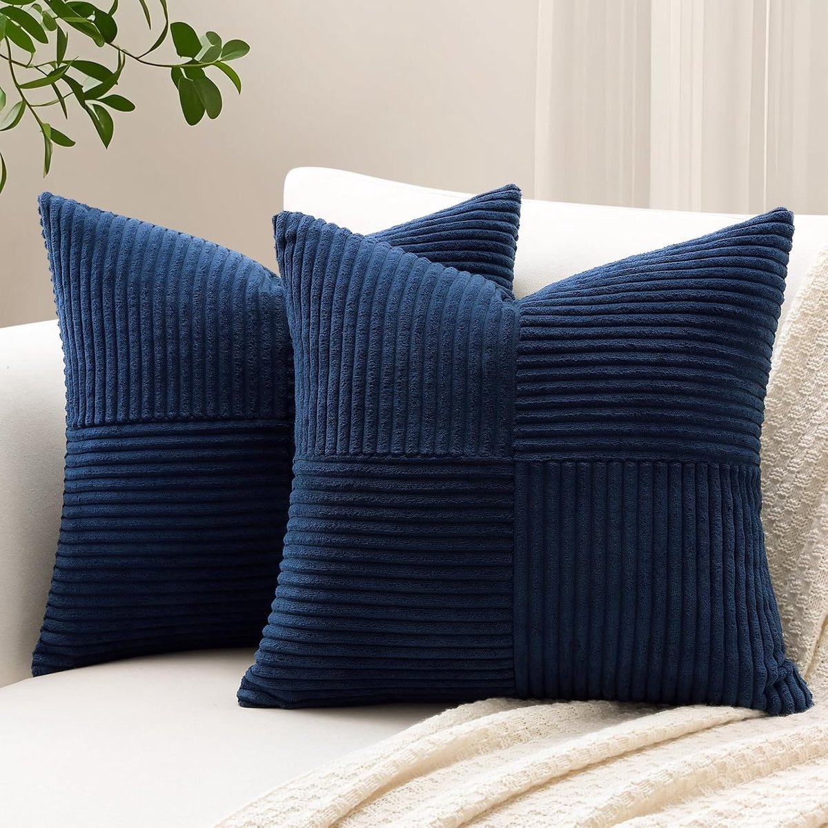 Set van 2 Kussenhoezen met Corduroy Ruitpatroon, Decoratieve Kussenhoezen voor de Woonkamer, Sofa Kussens, Stijlvolle Kussens voor Thuisdecoratie
