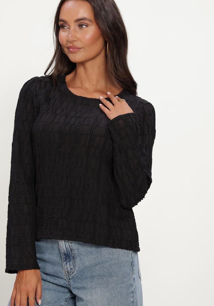 Object Objevie L/s Re Top Noos Tops & T-shirts Dames - Shirt - Zwart - Maat S