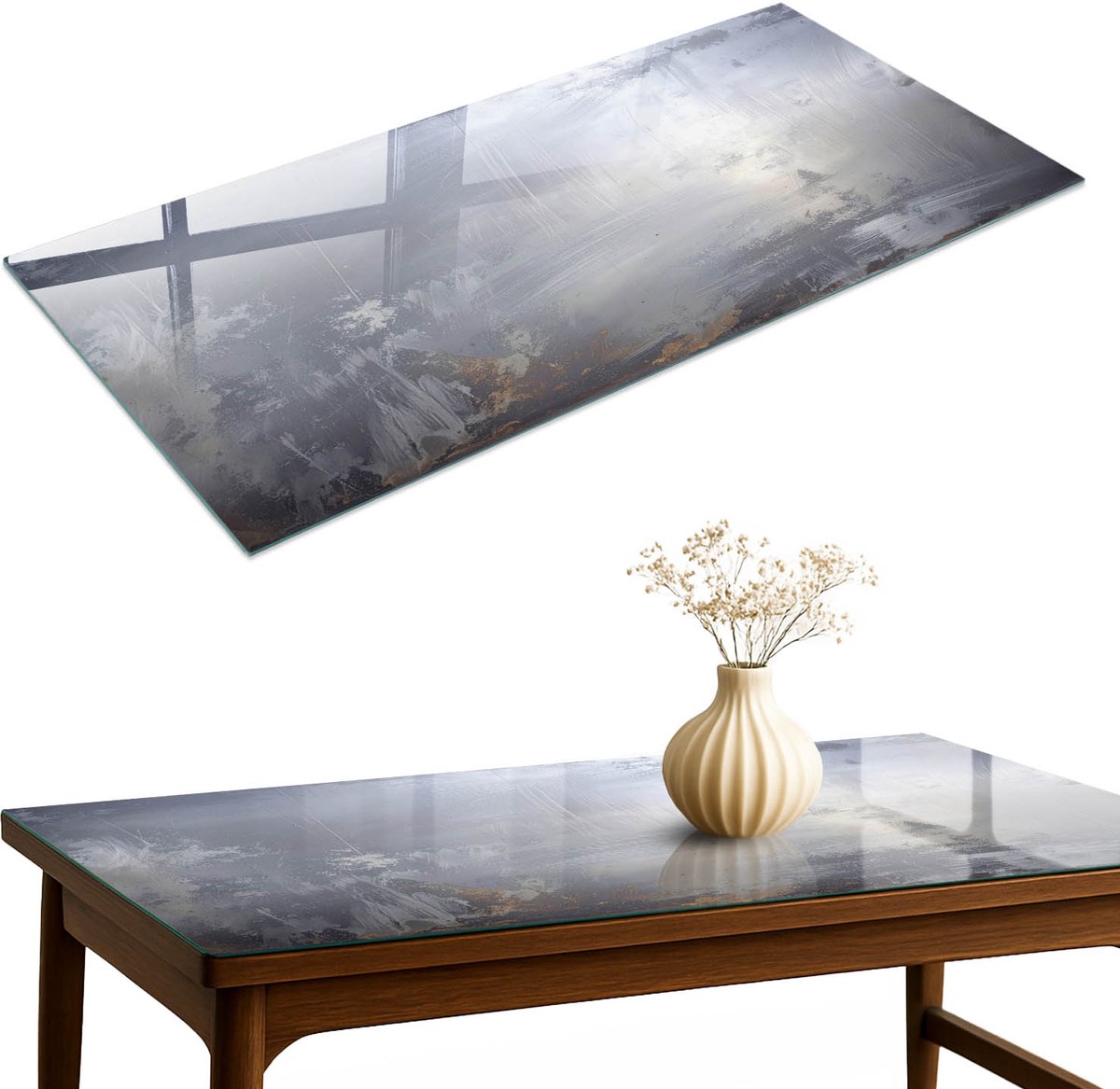 ArtPrintCave Subtiel landschap Glazen Tafelblad 120x60 cm - Tafelblad Rechthoek - Grijs Tafelblad Glas - Abstractie Tafelblad Glas