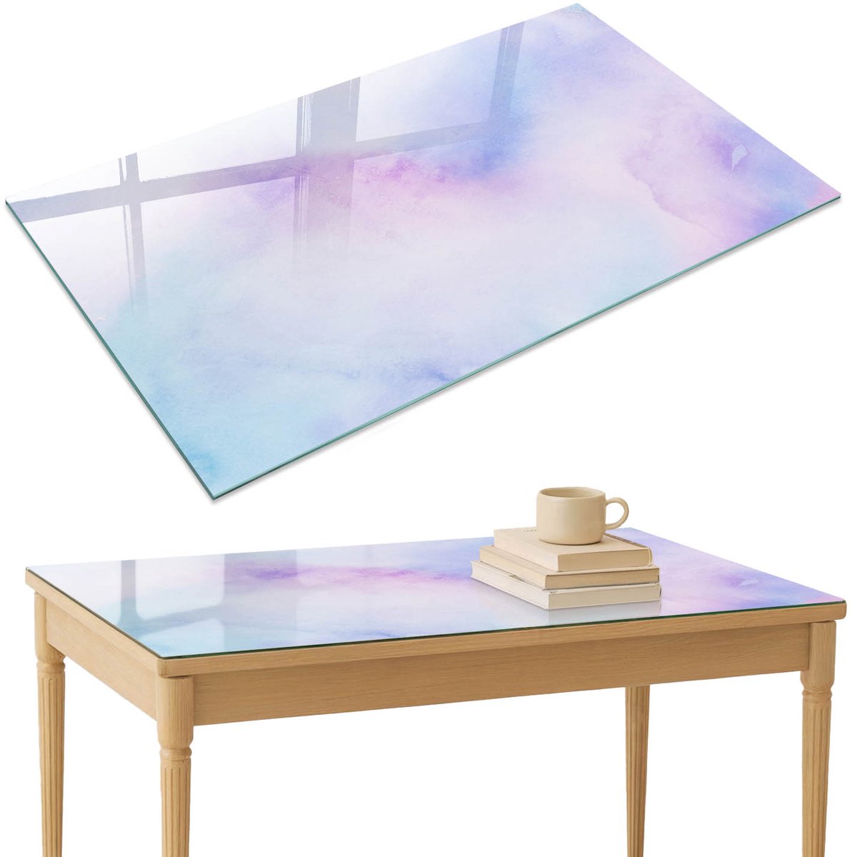 ArtPrintCave Pastel harmonie Glazen Tafelblad 120x80 cm - Tafelblad Rechthoek - Paars Glasplaat - Achtergronden en patronen Keukentafel