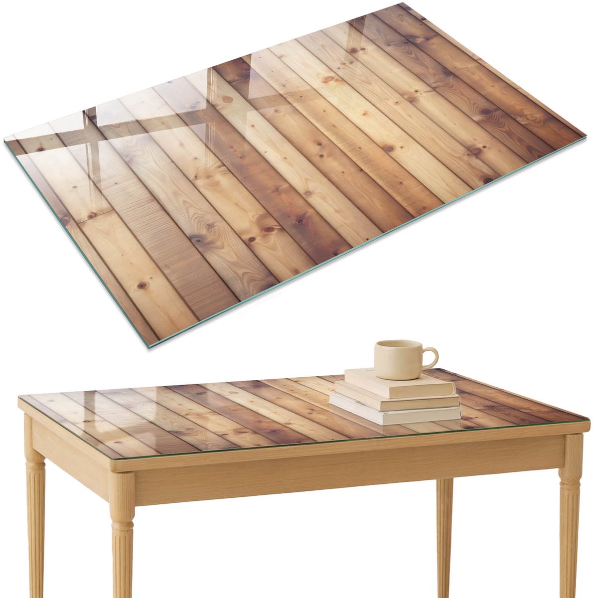 ArtPrintCave Houten planken Glazen Tafelblad 120x80 cm - Tafelblad Rechthoek - Bruin Glazen Eettafel - Texturen Glasplaat
