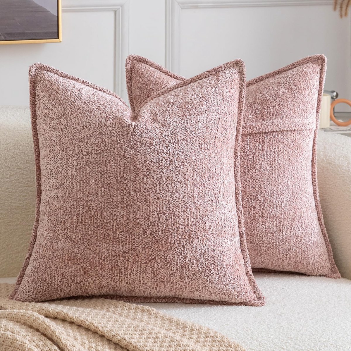 SnelShoppen - Set van 2 Decoratieve Kussenhoezen Boho Zacht Textuur Chenille Sierkussens, Effen Kussenhoezen voor Bank Slaapkamer Woonkamer 16x16 Inch