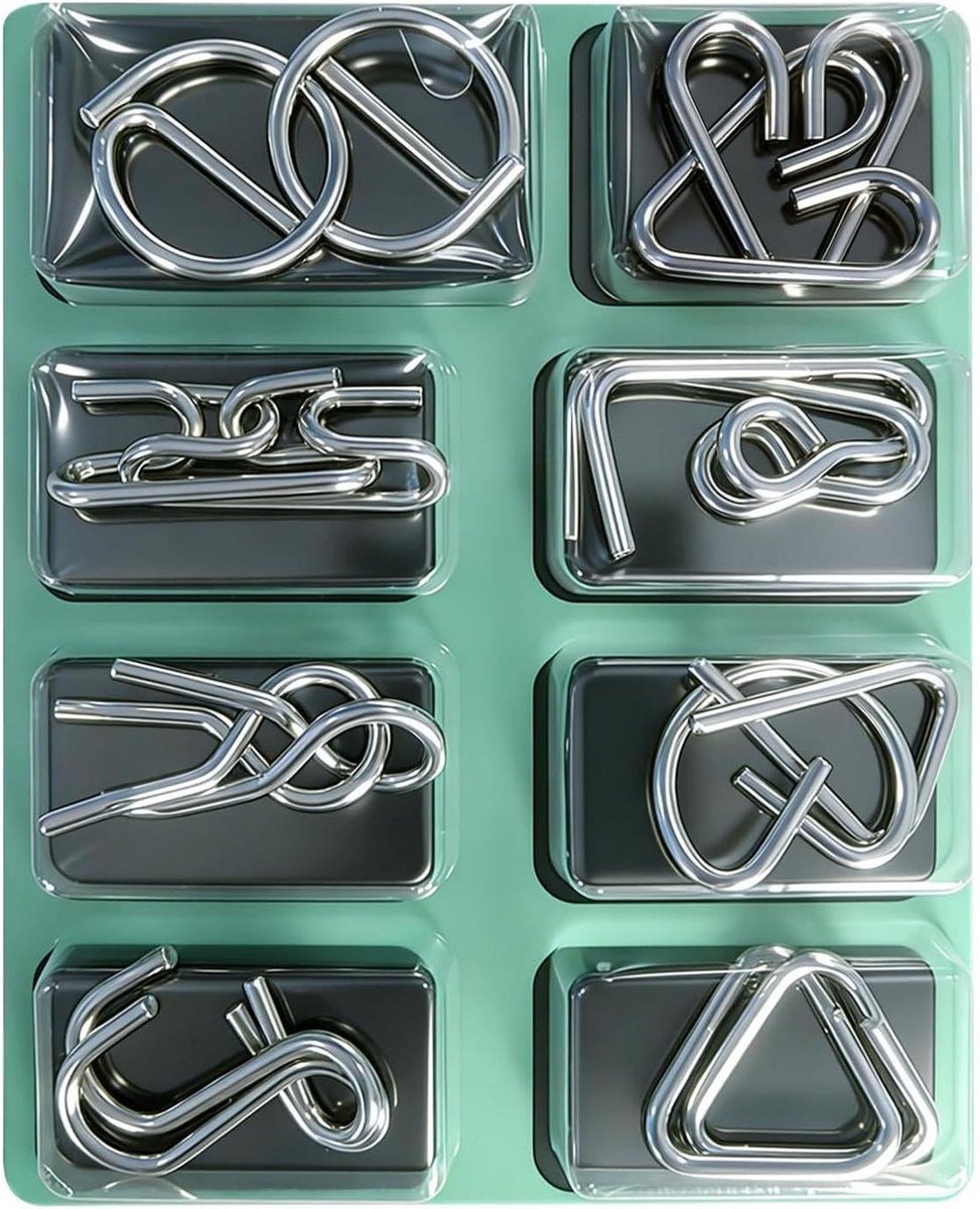 Metalen Puzzels - Hersenkrakers Ringenset - Cognitieve Groei - Precisie Vaardigheden - 14.2 x 18 cm - Metaal