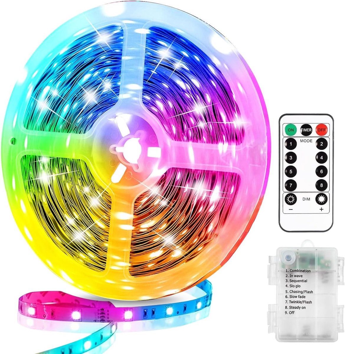 SnelShoppen - LED Strip 3 m Batterij Aangedreven Zelfklevend met 8 Modus Timer Afstandsbediening Waterdicht Flexibel Af te Snijden voor Slaapkamer Kas