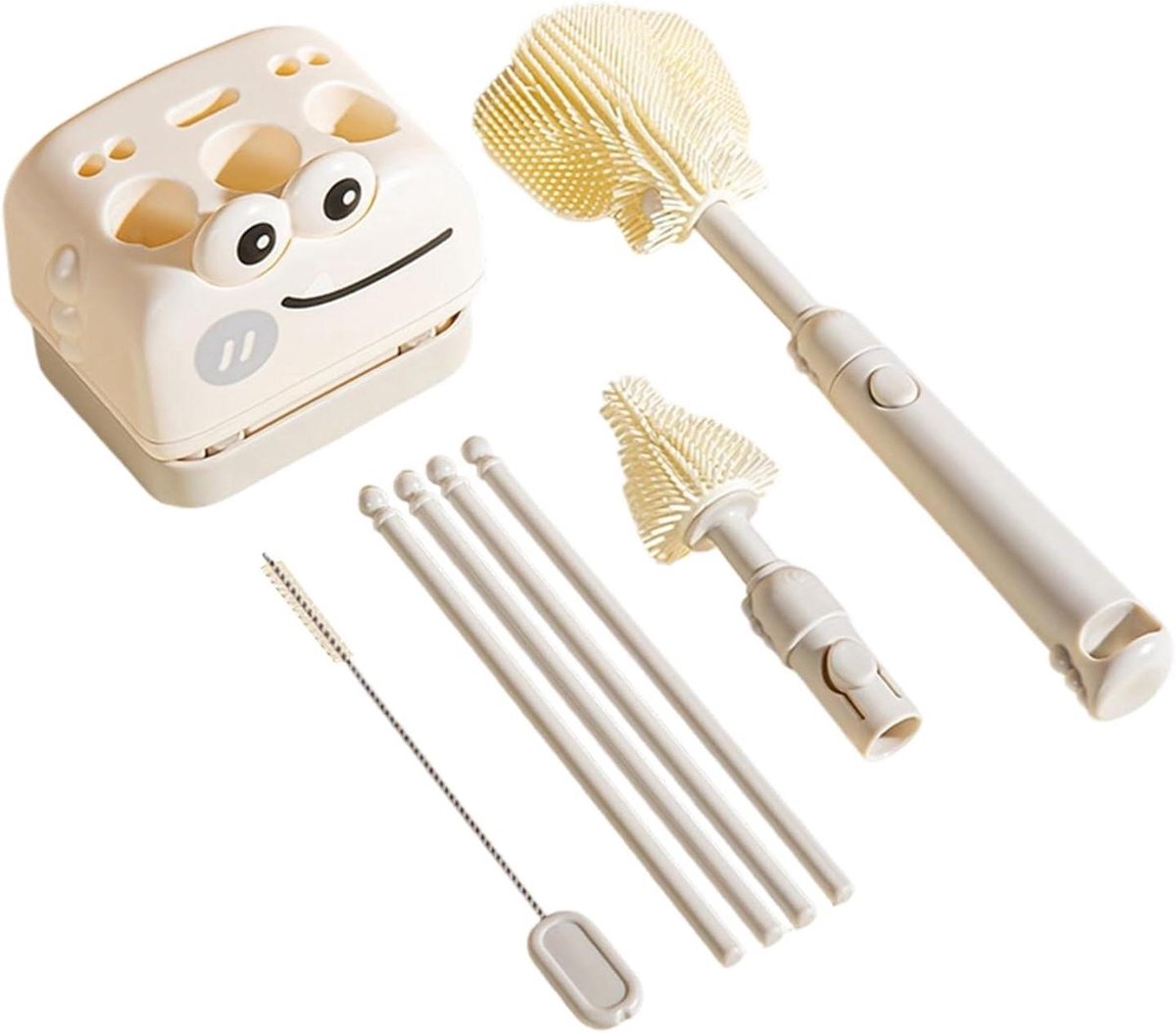 Flessenborstel Set - Rietjesborstel Schoonmaker - Flessen Reinigen - Krasvrije Siliconen Borstels - 20.5 cm Hoog - Grijs
