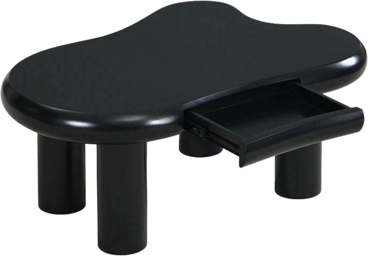Happiq Salontafel - Wolkvormige Salontafel met LED Verlichting 16 Kleuren, Lade en Opbergruimte - Zwart, Afmetingen 98 x 65,5x40 cm
