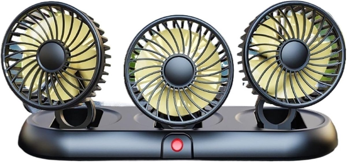 SnelShoppen - Opvouwbare Auto Ventilator met 3 Koppen, 3 Snelheden, Aansteekplug, 5V USB/12V/24V, Stil ABS Koeling voor Vrachtwagens en Kantoren (Zwar
