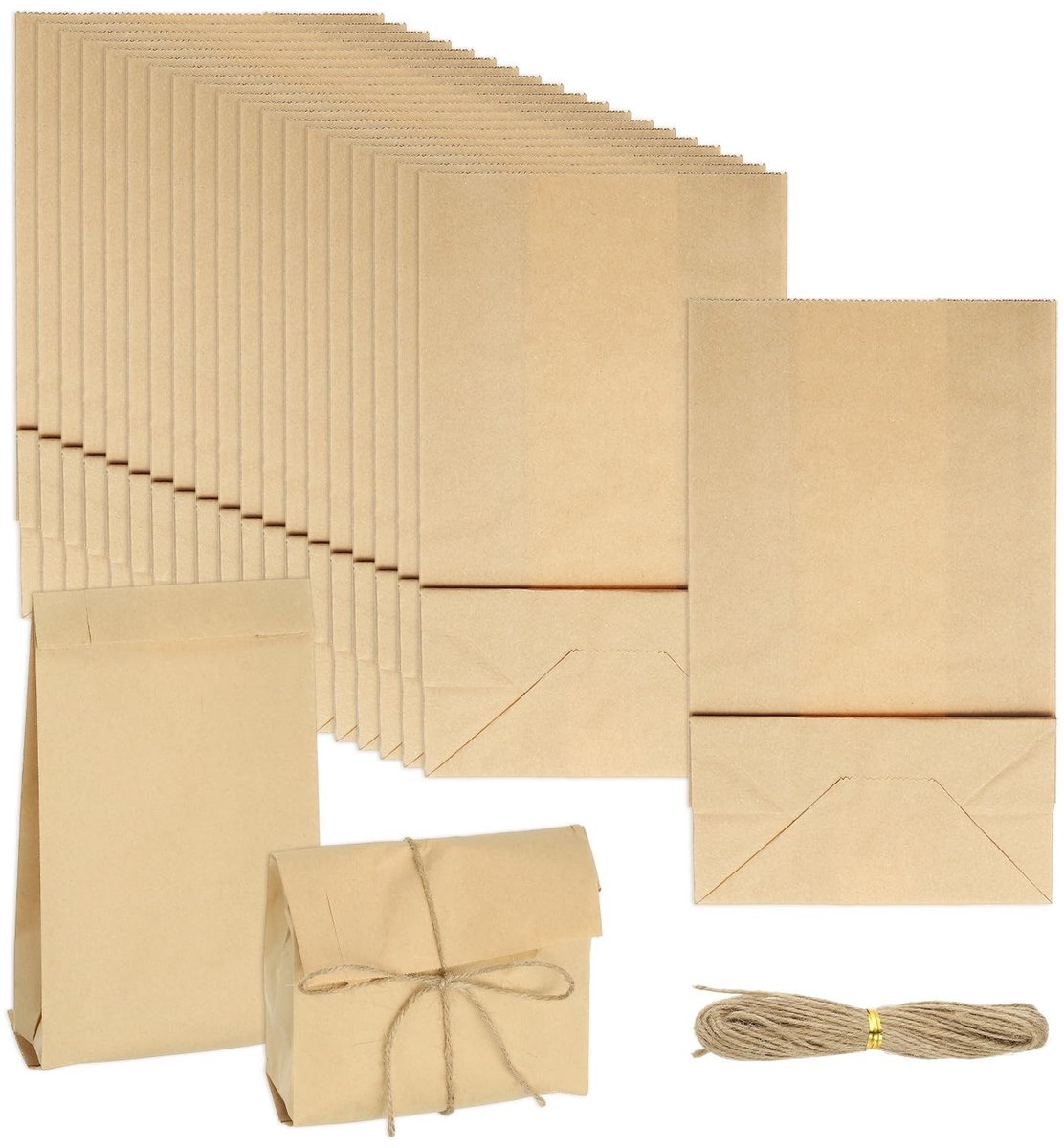 Omgoods - 50 Stuks Kraftpapier Traktatiezakken - 21x11.9 cm voor Snoep en Geschenken