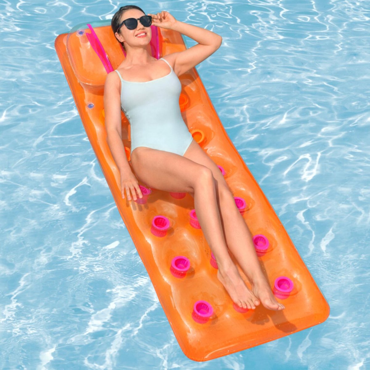 Bestway Luchtbed - oranje - met hoofdkussen - 188 cm - zwembad luchtmatras - strand opblaas speelgoed - luchtbedden – foto 8